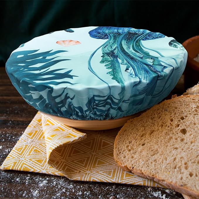 Patelai 10 Pcs Bowl Covers Reusable in 5 Size Stretch Cloth Fabric Elastic Food Storage Bowl Covers Bread Sourdough Lids for Proofing Food Fruits Leftover(Ocean)