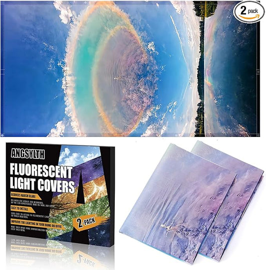 2 Pcs Fluorescent Light Covers - 4 x 2 Feet Covers for Ceiling Lights, Magnetic Light Filters for Classroom, Office, Hospitals, Home (Blue Sky - Rainbow)