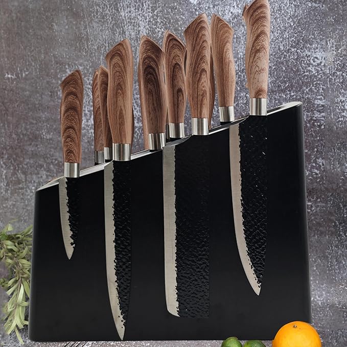 Resafy Magnetic Knife Holder Black Wooden Block Knife Display Holder Rack Magnetic Stands with Strong Enhanced Magnets Kinves Strip