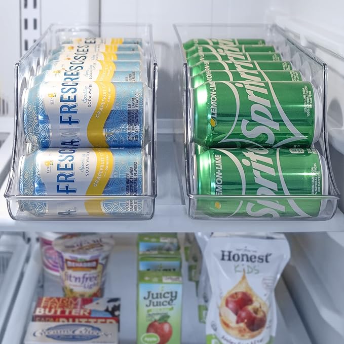 Sorbus Can Dispenser for Refrigerator - 12 Can Fridge organizer Rotation System Rack - Clear Soda Can Organizer for Refrigerator, Freezer & Pantry - Great for Kitchen Organization & Storage (2-Pack)