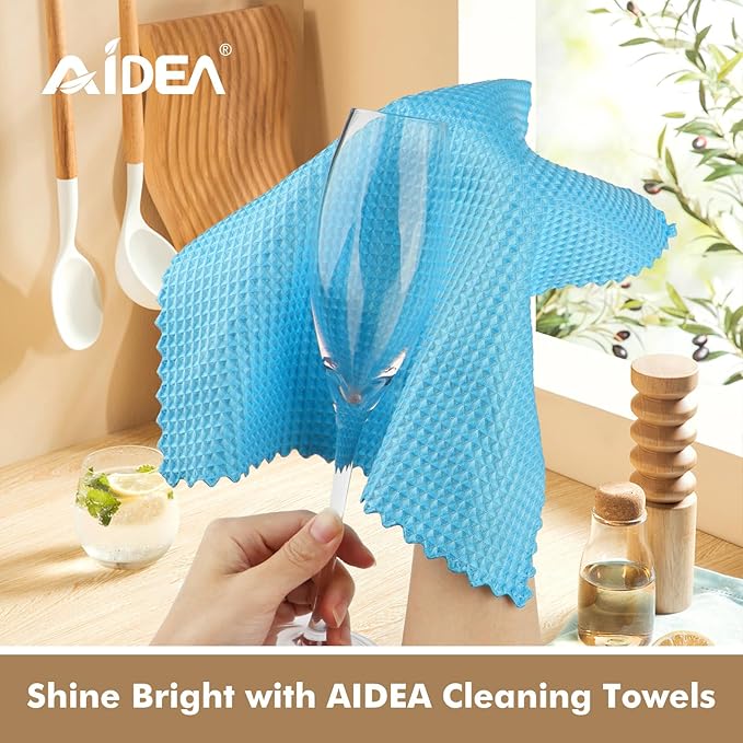 AIDEA Microfiber Glass Cleaning Cloth 12PK, Lint Free Cloth Polishing Cleaning Rags, Stainless Steel Wipes, Kitchen Dishcloths, Microfiber Towels for Car Detailing, Window, Home, 11×11"