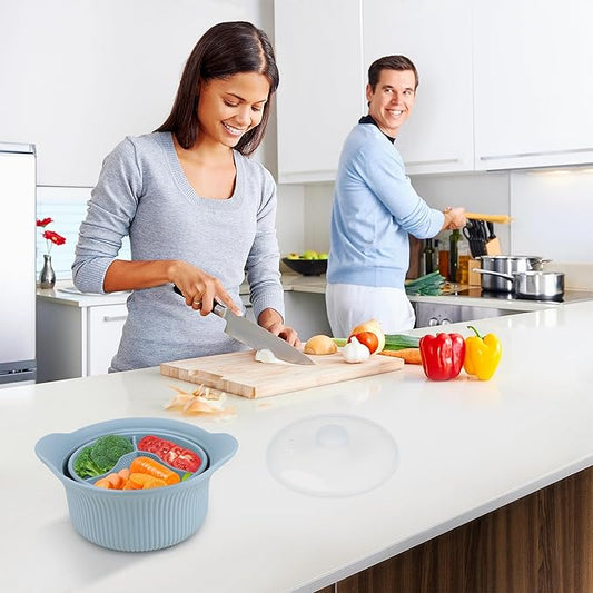 Silicone Microwave Steamer - Microwave Pot Steamer Basket Bowl for Baby Food, Vegetables & Dumplings, Compact & Lightweight Design, Oven & Dishwasher Safe (Blue, L 42oz(1250ml))