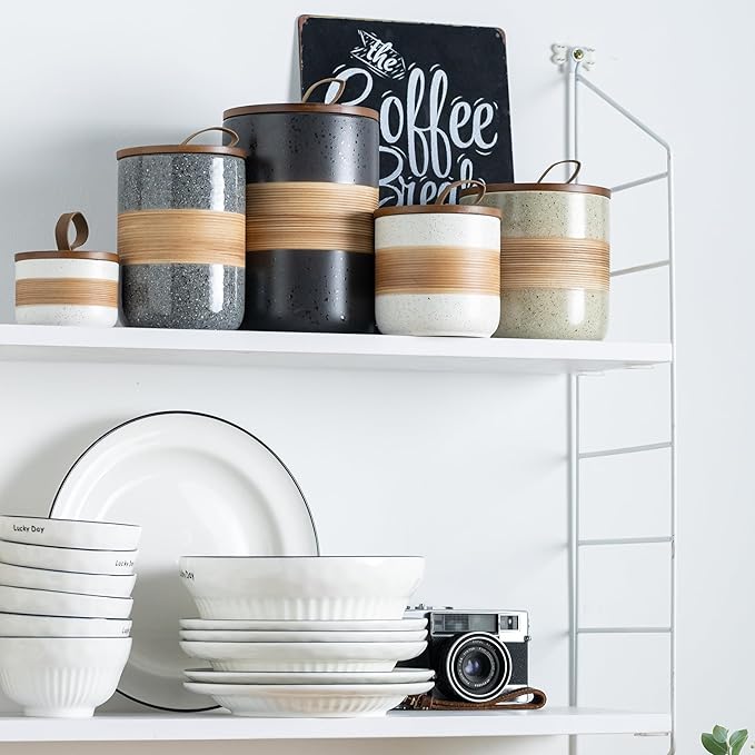 Spice Jars with Airtight Lid, Coffee Container Canister Kitchen Food Storage Jars for Spice Sugar Tea Bag, Stackable Decorative Jars for Countertop, Grey & 37 fl.oz