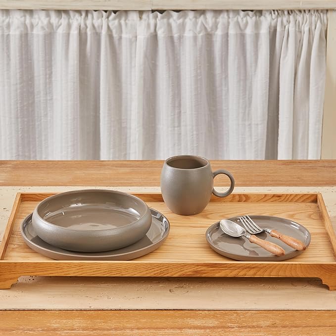 Bico Reactive Glaze Dark Grey 17oz Stoneware Round Mugs Set, Set of 2, Microwave and Dishwasher Safe, for Coffee, Hot Chocolate, Milk