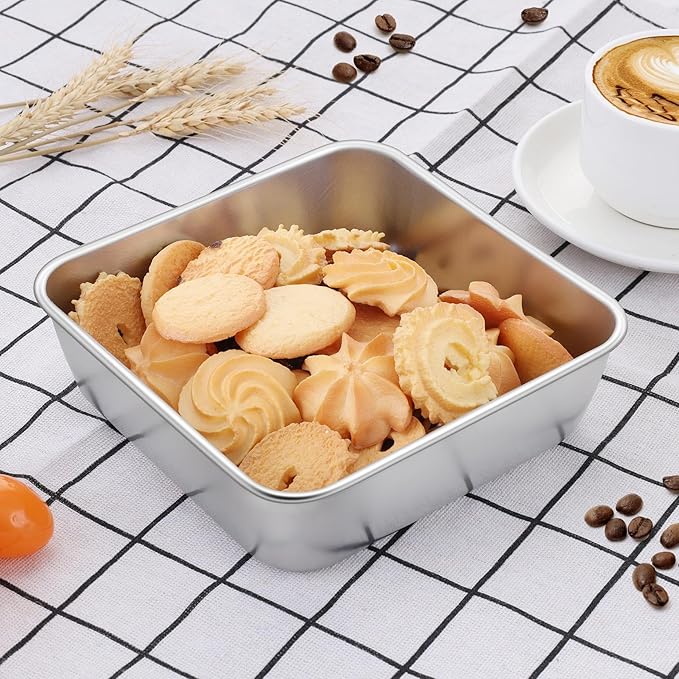 LIANYU 2 Pack 6 x 6 Inch Square Baking Cake Pan, Stainless Steel Small Brownie Bread Cake Molds, Square Bakeware for Lasagna Pie, Oven & Dishwasher Safe