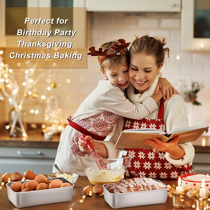 LIANYU 8 Pack 9x5 Inch Loaf Pans for Bread Baking, Stainless Steel Baking Bread Pans, Small Loaf Tins for Homemade Brownies and Pound Cakes, Dishwasher Safe