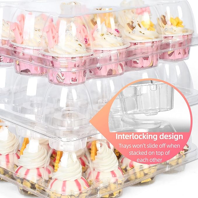 LotFancy Mini Cupcake Containers, 12 Count, 40 Pack, Clear Plastic Cupcake Holder with 480 Mini Cupcake Liners, Dozen Disposable Cup Cake Carriers with Detachable Lid