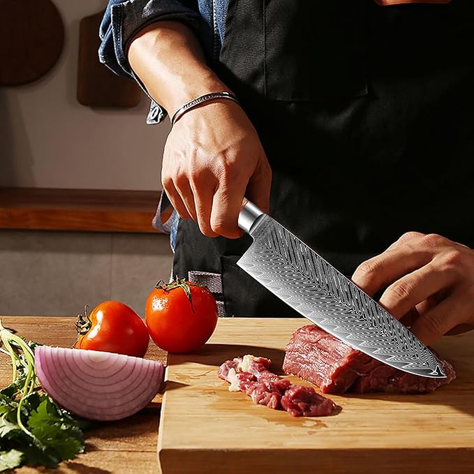 Kitory Damascus Chef Knife, 8" Ultra Sharp Kitchen knife - High Carbon 73-Layer 10Cr15CoMoV Stainless Steel - with White Shadow Wood Handle, for Kitchen and Restaurant, 2025 Gift