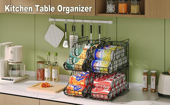 Sonyabecca 6-Pack Can Storage Organizer Pantry, Stackable Kitchen Canned Food Holder With Handles, Can Organizer For Pantry Countertop Cabinet, Beverage Drink Pop Soda Can Dispenser Patent Pending