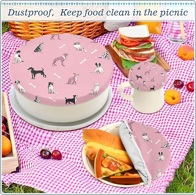 5 Pcs Bowl Covers Reusable in 5 Size Elastic Food Cover Cloth Lids Fresh Keeping Dish Cookware Bakeware Fabric Covers Lids for Food Leftovers Fruits Storage Pink Dog and Bone