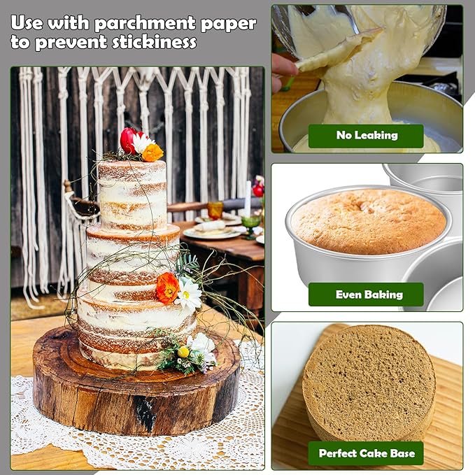 8 Inch Cake Pan Set of 2,Stainless Steel Round Layer Cake Baking Pans,No Coating Cake Pans Cake Mold, Mirror Finish Dishwasher Safe Cake Pans Sets for Baking