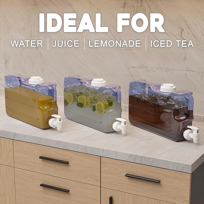 Refrigerator Drink Dispensers 1.1 Gallon Bottle with Spigot - BPA Free Plastic Water Jug Leak-Proof | Fridge Beverage Drink Dispenser for Parties, Convenient Handles