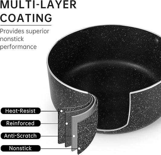 Nonstick Saucepan Set with Lid, Non Stick 2Qt & 3Qt Sauce Pan Set with Glass Lid Small Pot for Home Kitchen