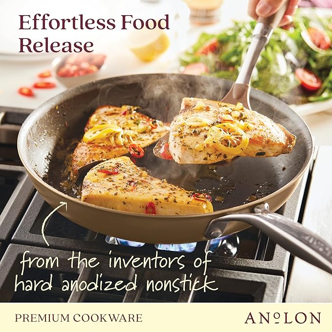 Anolon Ascend Hard Anodized Nonstick Frying Pan/Skillet - Good for All Stovetops (Gas, Glass Top, Electric & Induction), Dishwasher & Oven Safe with Stainless Steel Handle, 12 Inch - Bronze