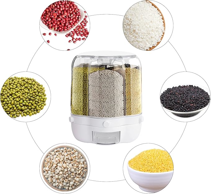 360° Rotatable Cereal Dispenser, One-Click Rice Output, Visible Round Multigrain Tank Cup Dry Rice Container Food Dispenser Sealed Grains Cans Grain Storage Tank for Storage Small Beans(Style 5)