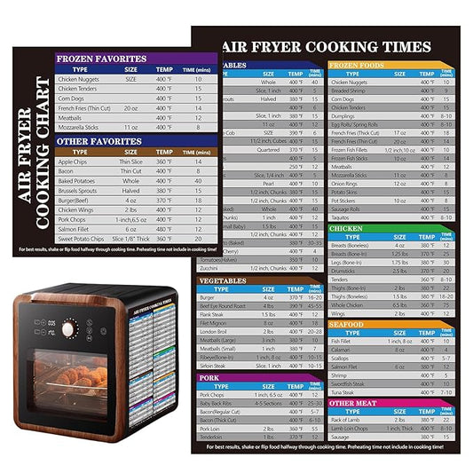 Air Fryer Magnet Cheat Sheet Set, 2PCS Ultimate Air Fryer Accessories Kit with Cooking Times Chart, Strong Magnetic Quick Reference Guide for Ninja, Instant Pot, All Air Fryers.