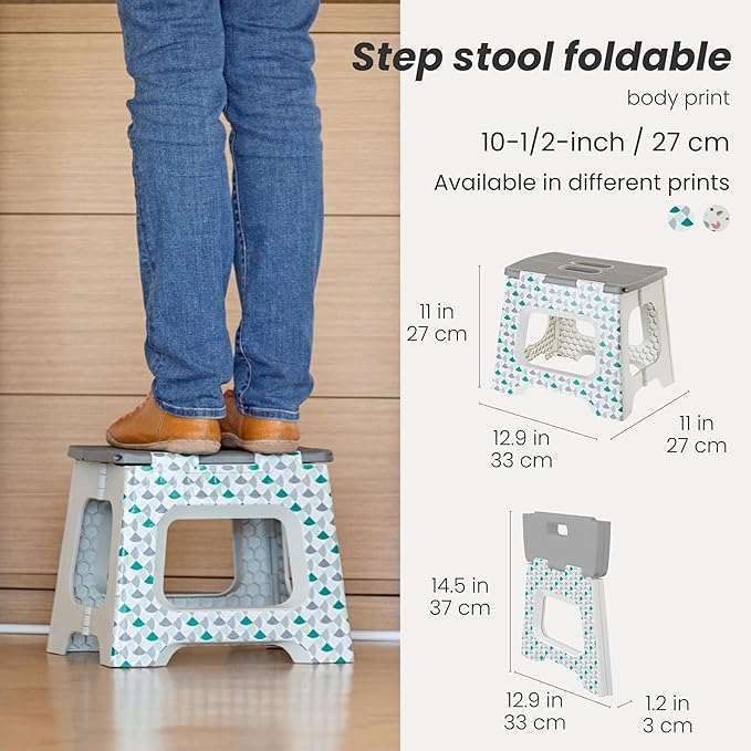 Vigar Compact Step Stool Foldable, 10-1/2-inch Step Stools for Adults up to 330 Pound, Lightweight Stool, Non-Slip Folding Step Stool, Geometric Body