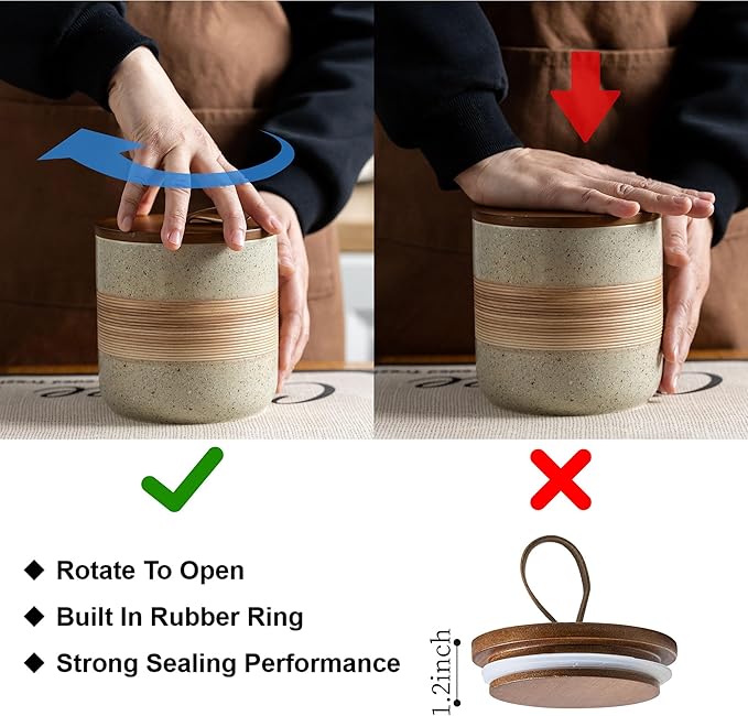 Small Ceramic Jar with Lid, Coffee Canister Coffee Container Kitchen Food Storage Jars for Spice Sugar Tea Bag, Stackable Decorative Jars for Countertop, 5 fl.oz