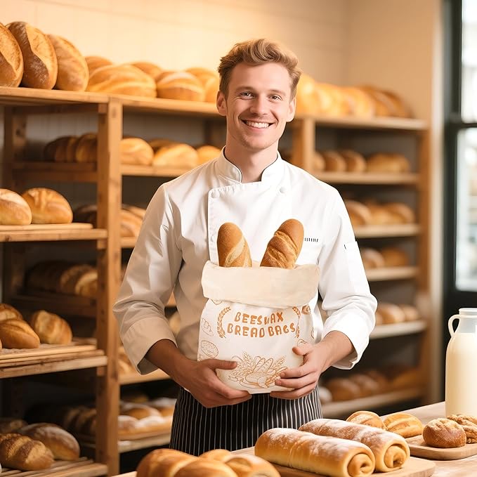 2 Pack Zipper Reusable Beeswax Bread Bag for Sourdough, 12x17in Cotton Linen Food Storage Bags for Homemade Bread, Keep Your Loaf Fresh for Days, Freezer Waxed Sourdough Container, Extra Large