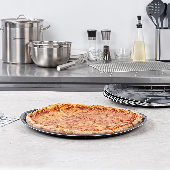 Restaurantware-Eco Pie 16 Inch Paper Pizza Trays, 25 Round Pizza Pans - Oven-Ready, Microwavable, Black Paper Pan For Medium-Sized Pizzas, For Baking, Cooking, Bread, Meat, Or Pies