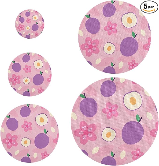 5 Pcs Bowl Covers Reusable in 5 Size Elastic Food Cover Cloth Lids Fresh Keeping Dish Cookware Bakeware Fabric Covers Lids for Food Leftovers Fruits Storage Vintage Plum Fruit Flowers Purple