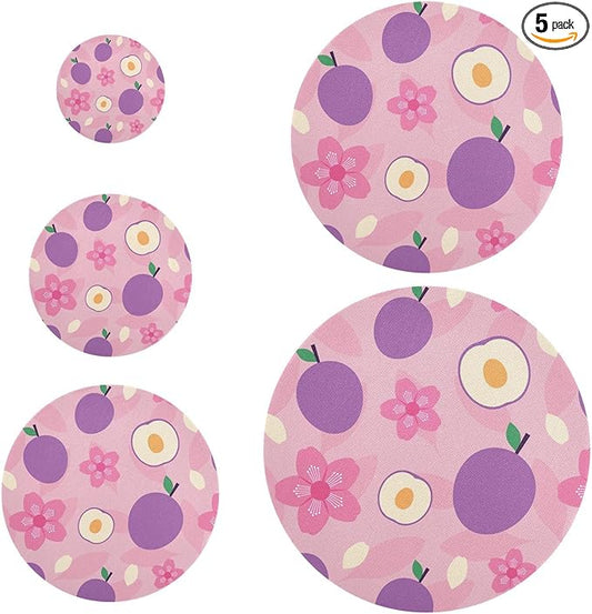 5 Pcs Bowl Covers Reusable in 5 Size Elastic Food Cover Cloth Lids Fresh Keeping Dish Cookware Bakeware Fabric Covers Lids for Food Leftovers Fruits Storage Vintage Plum Fruit Flowers Purple