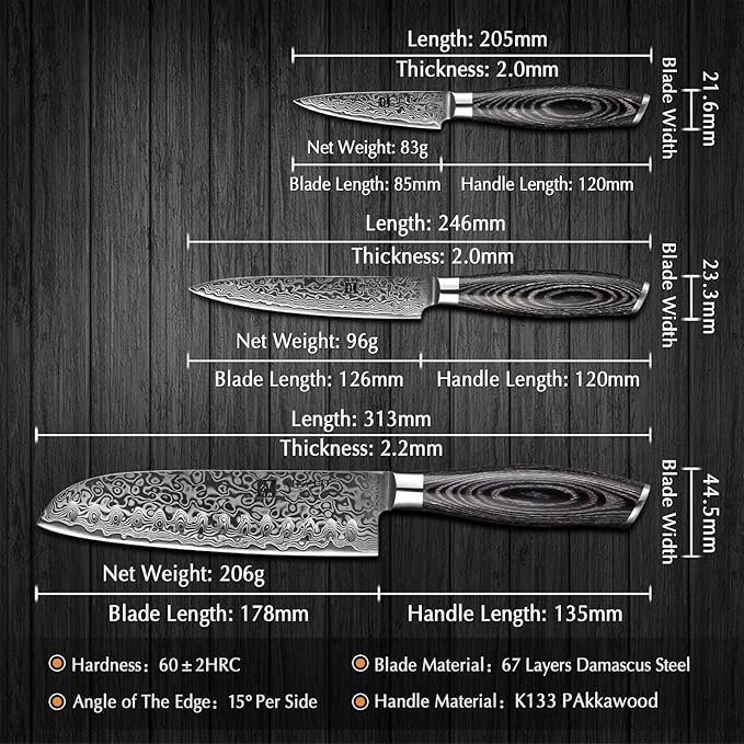 XINZUO 5-Piece Kitchen Knife,Super Sharp Damascus Steel Professional Chef Knife Set with Pakkawood Handle, Gift Box