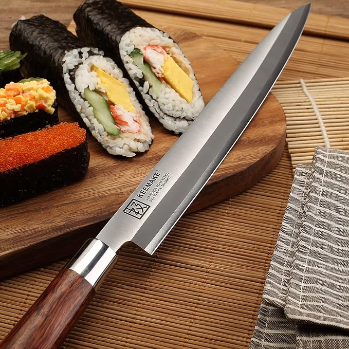 KEEMAKE Sashimi Knife Japanese - 10.5 inch Sushi Knife VG10 Stainless Steel Single Bevel Blade, Perfect Rosewood Handle Yanagiba knives