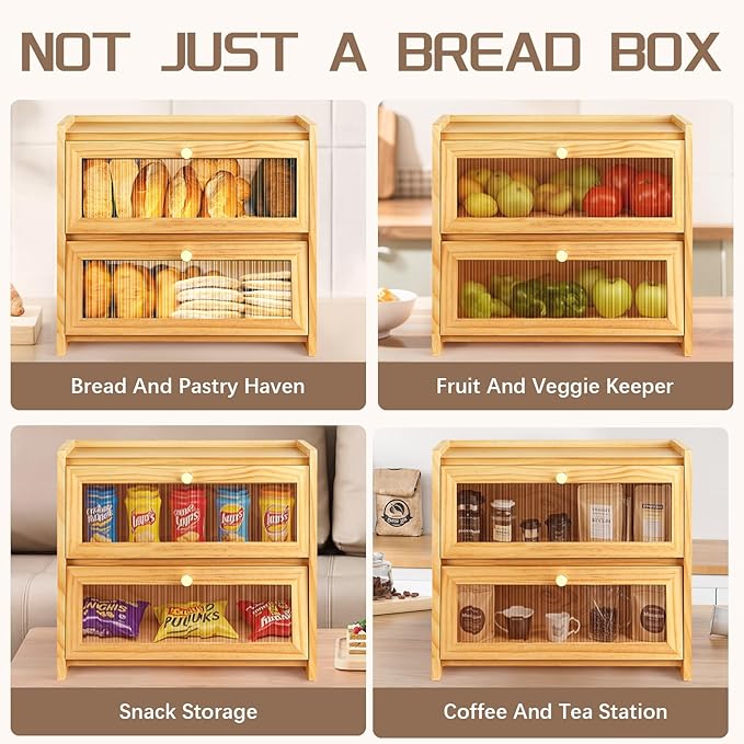 Corner Bread Box For Kitchen Countertop, Corner Breadbox, Bread Boxes for Kitchen Counter Organizer Decor Storage, Wooden Storage Box Breadbox, Housewarming Birthday Wedding Christmas Gift