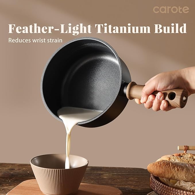 CAROTE Nonstick Sauce Pan Set With Lid, 1.5Qt & 2.5Qt Non Stick Saucepan Small Pots for Cooking, Multipurpose Ultra-light Titanium Small Kitchen Cooking pots, Induction Compatible, PFOA/PFOS Free