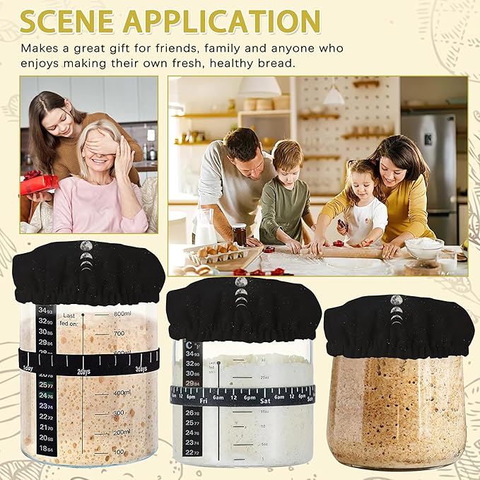 Moon Phases Cloth Covers for Sourdough Starter Jar,Reusable Lid Top Cover Bread Fermentation Baking Supplies for 3-4 Inch Jar Mouth