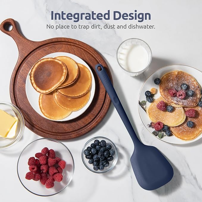 600℉ Heat Resistant Silicone Turner: U-Taste 13.6in Solid Kitchen Spatula Flipper, BPA Free Flexible & Thin Seamless Cooking Utensil for Flipping Egg, Pancake in Nonstick Cookware(Midnight Blue)