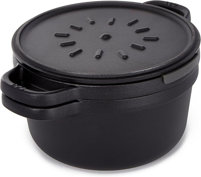 BergHOFF Graphite 3Pc Enameled Cast Iron Cookware Set With Self-basting Universal Lid, Induction Pots and Pans, Oven-to-Table Cookware, For Slow Cooking