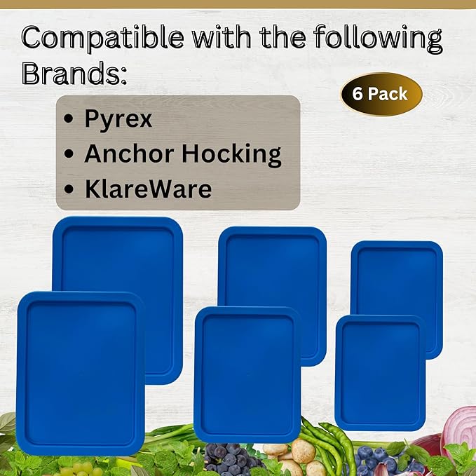 3, 6 & 11 Cup Blue Replacement Lids/Covers for Pyrex, Anchor Hocking & KlareWare Storage Bowls *Lids Only Glass Container Not Included* (6 Pack *Two of Each Size*)