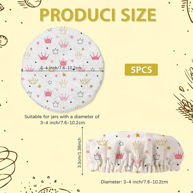 Pink Crowns and Stars Sourdough Jar Cover Reusable Cloth Lid for Sour Dough Starter Jar,5 Pack Bread Fermentation Container Tops Elastic Fabric Caps