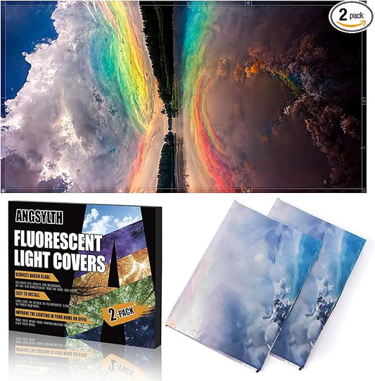 2 Pcs Fluorescent Light Covers - 4 x 2 Feet Covers for Ceiling Lights, Magnetic Light Filters for Classroom, Office, Hospitals, Home (Sunset)
