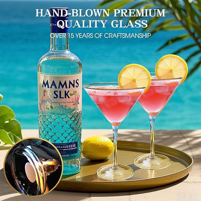 Martini Glasses Set of 2, Gold Rim Hand-Blown Crystal Cocktail Glasses, 10oz Large Martini Glasses for Espresso, Cosmopolitan, Gimlet, Elegant Barware Gift for for Women, Men, Any Occasion