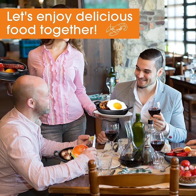 Mifoci 8 Pcs Oval Serving Dish Mini Cast Iron Skillet Cast Iron Baking Pan Sizzling Plate Matte Black Gratin Cookware for Home Restaurant Kitchen Food Service Barbecue (7.1" X 4.7")