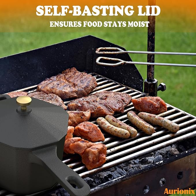 Cast Iron Sauce Pot with Lid,Premium Small Cast Iron Pan for Butter Melting, Basting and Grilling,Heavy Duty Butter Warmer, Camping Cookware,Includes Heat Resistant Gloves and Spice Brush