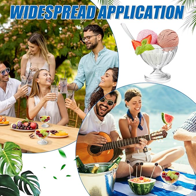 24 Pcs 8 oz Plastic Ice Cream Dessert Bowls Sundae Trifle Cups Bulk Clear Footed Milkshake Bowl Small Parfait Mousse Crystal Dish Holder Salad Condiment Fruit Holiday Wedding Picnic Party Favor