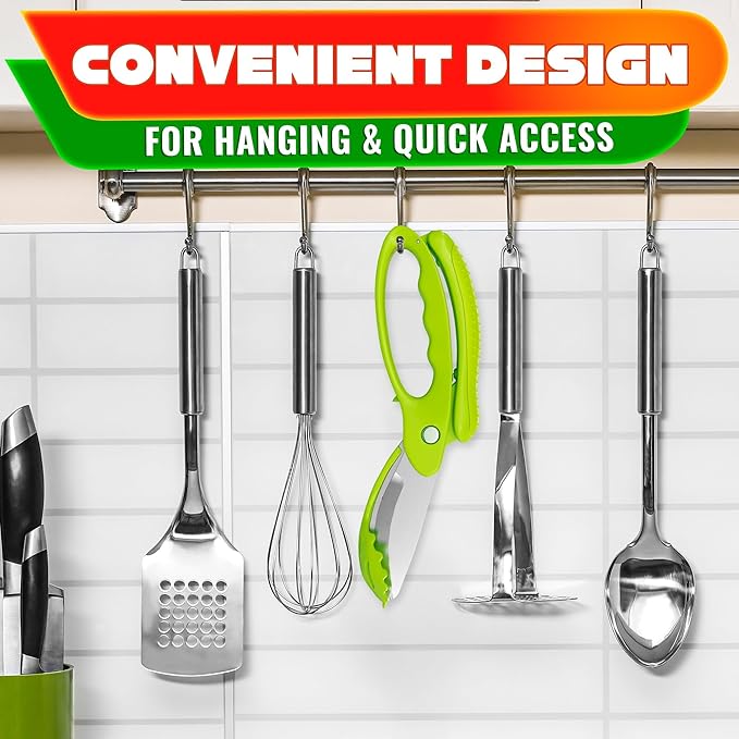 Salad Scissors for Chopped Salad – Multiblade Food Scissor Chopper With Spring-Loaded System & Anti-Slash Head for Fast Double Cutting – 8.9" Handy Size Lettuce Chopper, Stainless Steel Blades