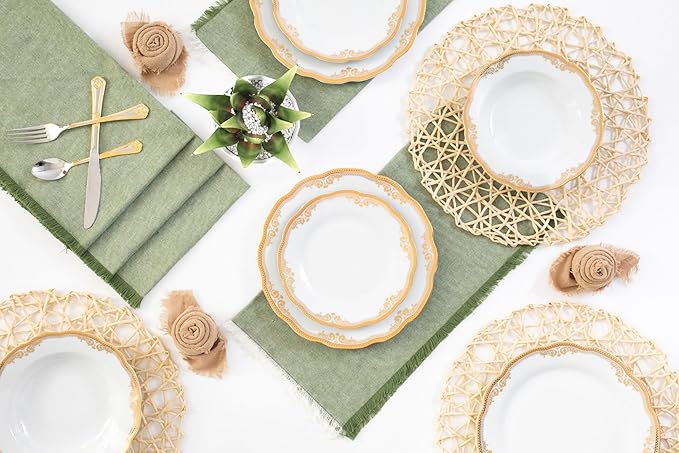 32 Piece Dinnerware Sets for 8 – Elegant Porcelain Plates, Bowls – White and Gold Floral Vintage Design Dishware for Kitchen Table, Formal Dining or Everyday Use (Floral Gold)