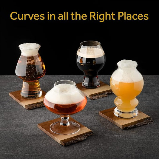 Hollen Walker Premium Beer Glasses Set of 4, Craft IPA Beer Glass, Beer Gifts for Men, Pilsner, Modern Beer Glasses, Beer Gift, Stout, Pint Glass
