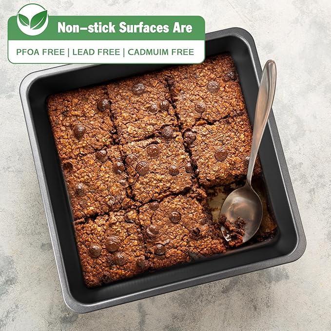 Square Cake Pan, Nonstick Baking Pan for Bread or Brownie, 9x9 Inch Bakeware with Diamond Texture Pattern, Set of 2