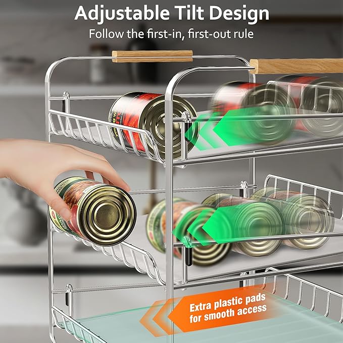 MAXIFFE 3 Tier Can Organizer for Pantry, Space-Saving Adjustable Easy Assembly Metal Sturdy Hold 36 Cans Storage Rack Holder Dispenser for Kitchen Countertop Cabinet RV, for Soda Drinks Fruits, Chrome