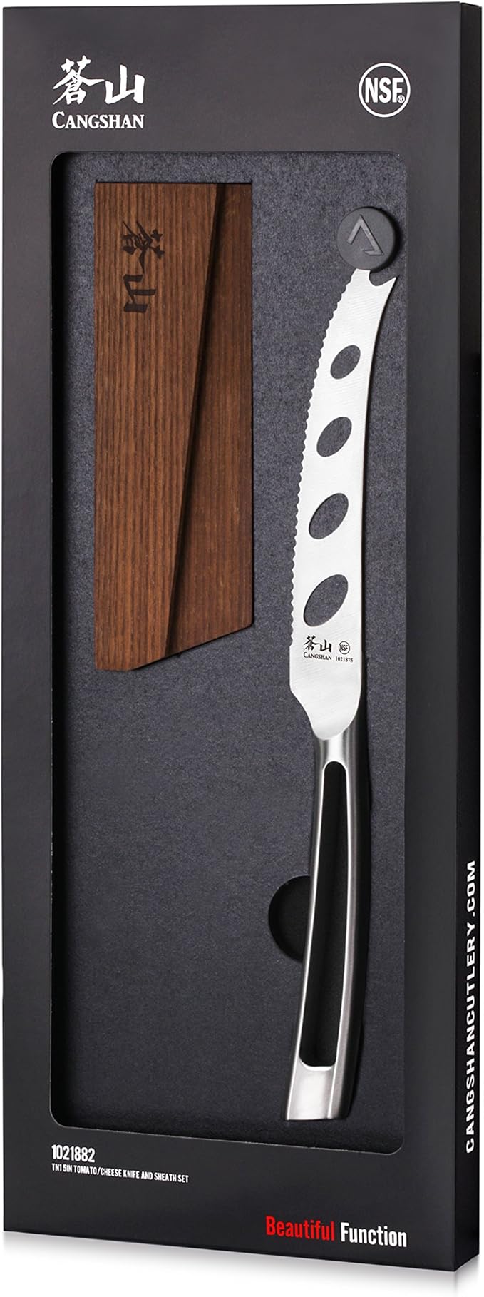 Cangshan TN1 Series 1021882 Swedish 14C28N Steel Forged 5-Inch Tomato/Cheese Knife and Wood Sheath Set