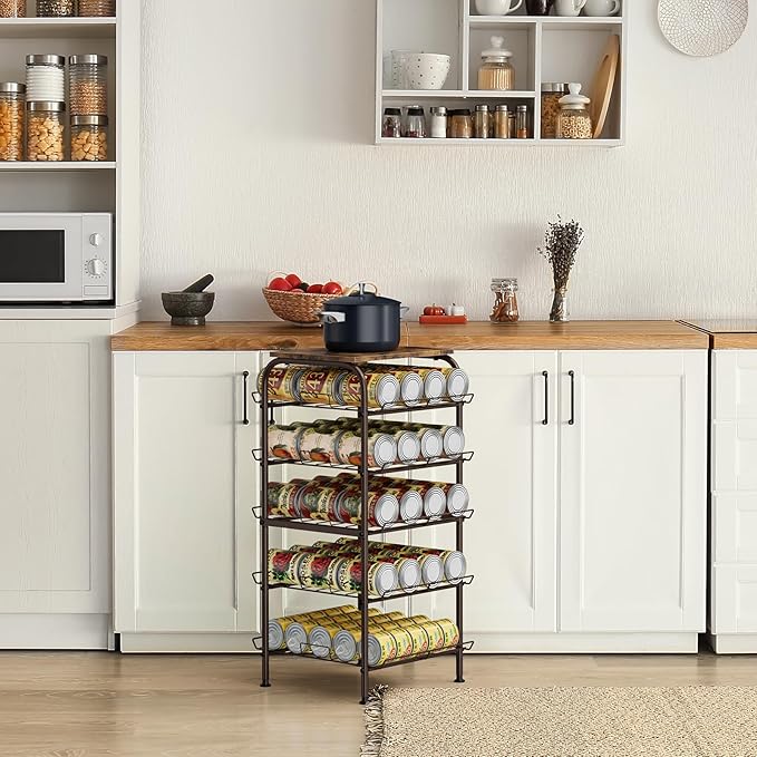 smusei Water Bottle Organizer 5 Tier Free Standing Water Bottle Holder Rack Large Capacity Bottled Water Storage Rack Metal Soda Can Beverage Drink Stand Shelf for Kitchen Pantry Office, Brown