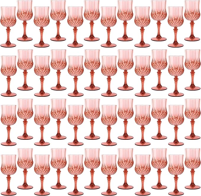 Plastic Wine Glasses，Plastic Goblets Vintage Style Cordial Drinking Glasses for Wedding Reception, Grand Event Party Supplies (48, Rose Gold)