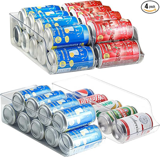 4 Pack Soda Can Organizer, Refrigerator Beverage Organizer with Sliding Tray, Suitable for Refrigerator/Cabinet/Countertop(4 PACK)