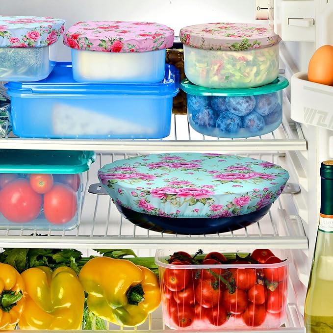 Patelai 10 Pcs Bowl Covers Reusable in 5 Size Stretch Cloth Fabric Elastic Food Storage Bowl Covers Bread Sourdough Lids for Proofing Food Fruits Leftover(Floral Style)